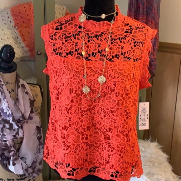 Nanette lepore crocheted orange lace top l… - Picture 2 of 8